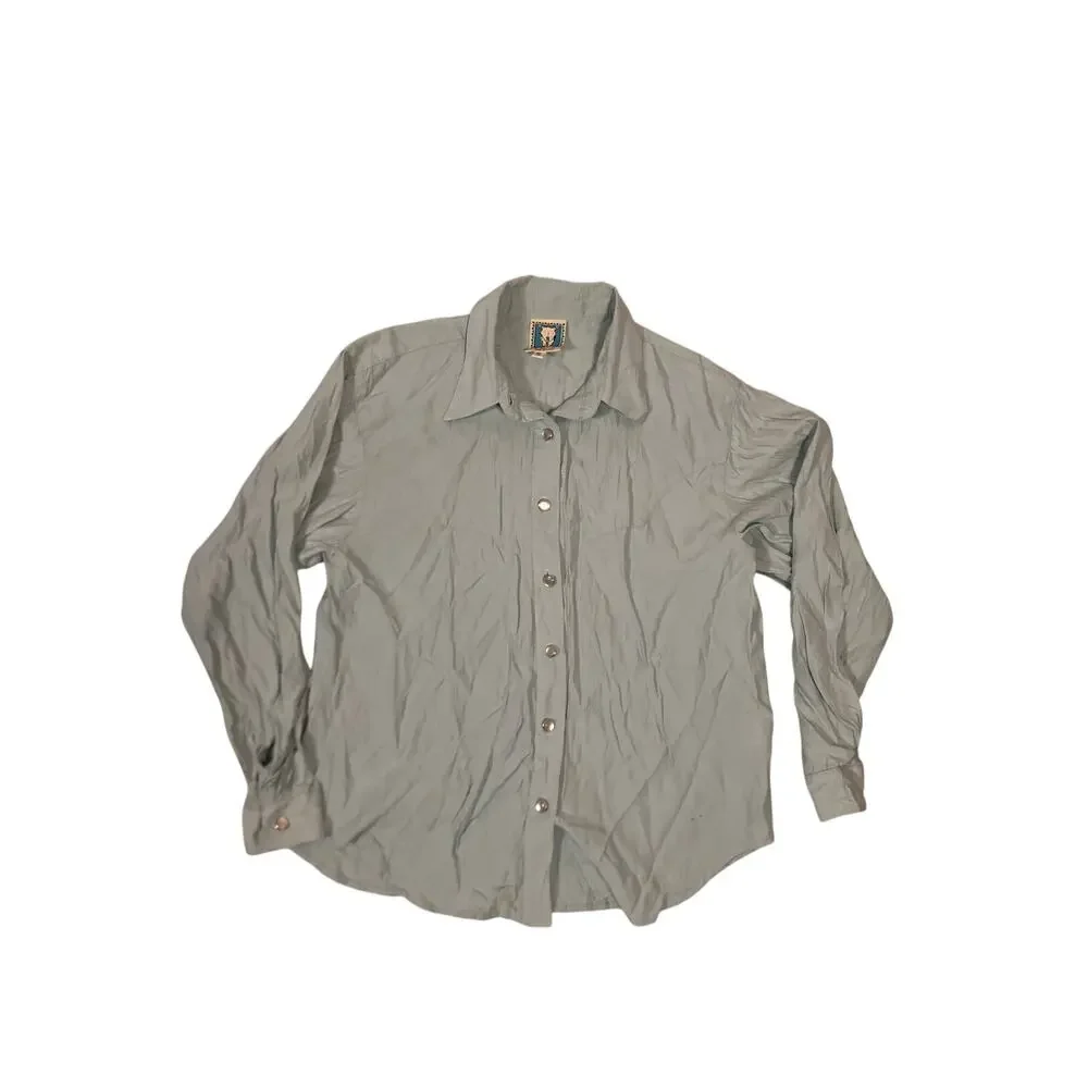 VTG Desert West by Sherry Holt Baby Blue Western Shirt Womens Small Pearl Button - Picture 1 of 5